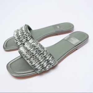 Zara Beaded Leather Slides Sandals Size 37